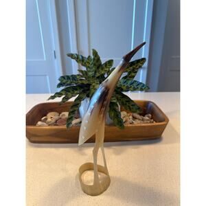 Vintage Hand-Carved Horn Bird Sculpture Art Deco Style Egret Crane Figurine 12”